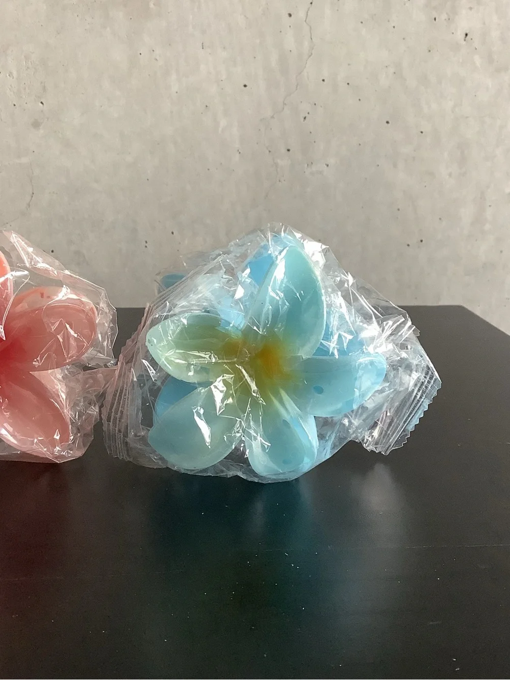 Set of 3 Large Tropical Flower Claw Clips Pink Blue Ivory